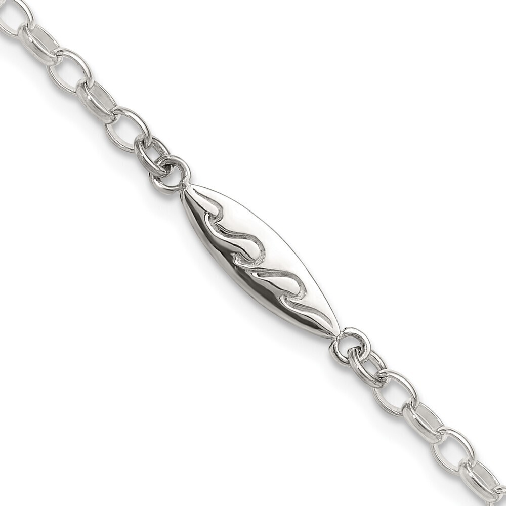 Kazi Luxury Sterling Silver Antiqued Polished Etched Waves Surf Board Bracelet